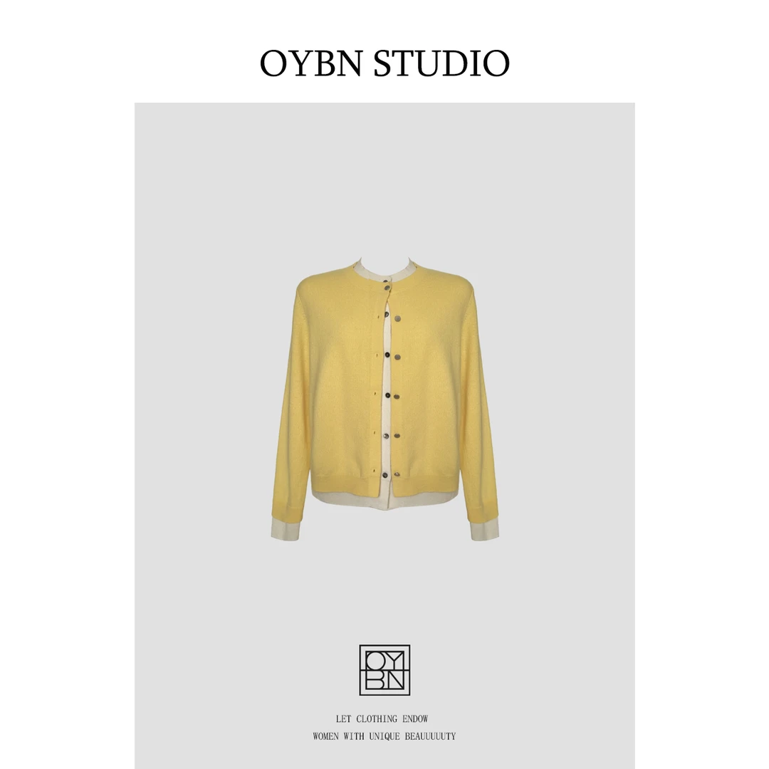 OYBN欧阳贝妮【冰淇淋】微胖大码多巴胺黄减龄撞色针织开衫1242