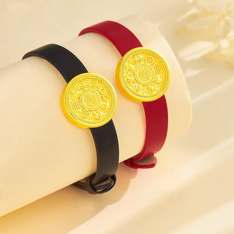 足金999黄金八宝罗盘吉祥手表新中式国潮转运时尚金手链 男女款