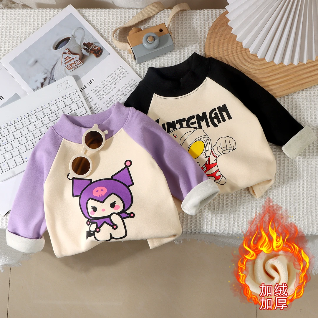 冬季新款男女童加绒加厚韩版拼接插肩奥特曼库洛米儿童上衣666