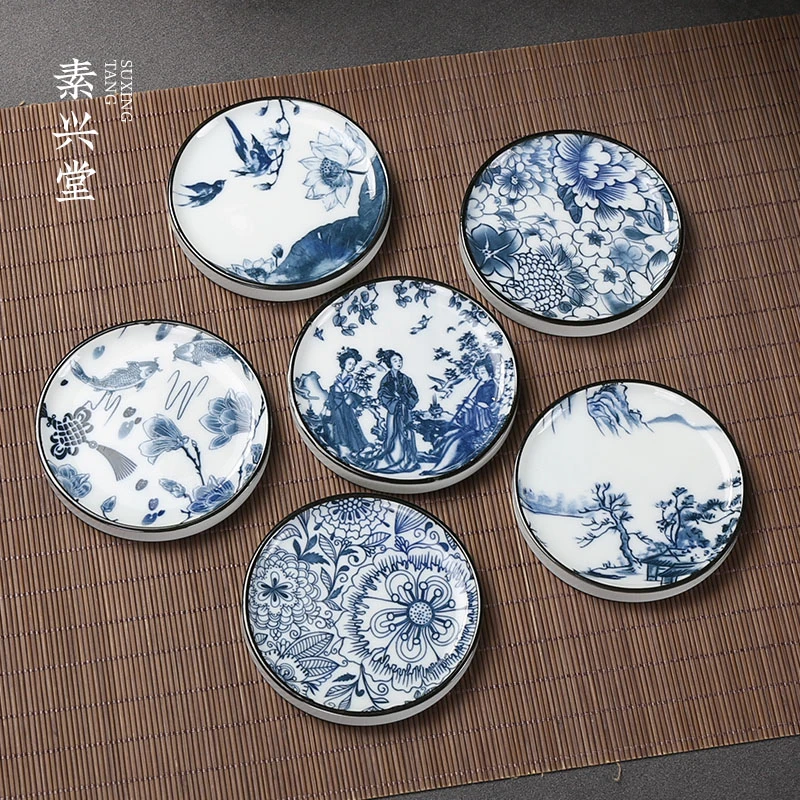 素兴堂陶瓷圆形青花杯垫白瓷隔热垫子功夫茶具防烫茶杯垫茶道杯托