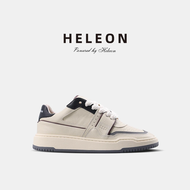 HELEON男士小白鞋2025秋冬款真皮低帮厚底开车男款运动休闲板鞋子