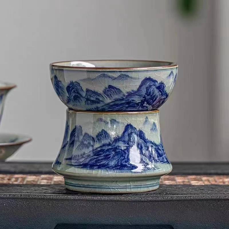 景德镇茶具千里江山茶漏茶滤茶叶过滤网泡茶陶瓷公道杯一体滤茶器