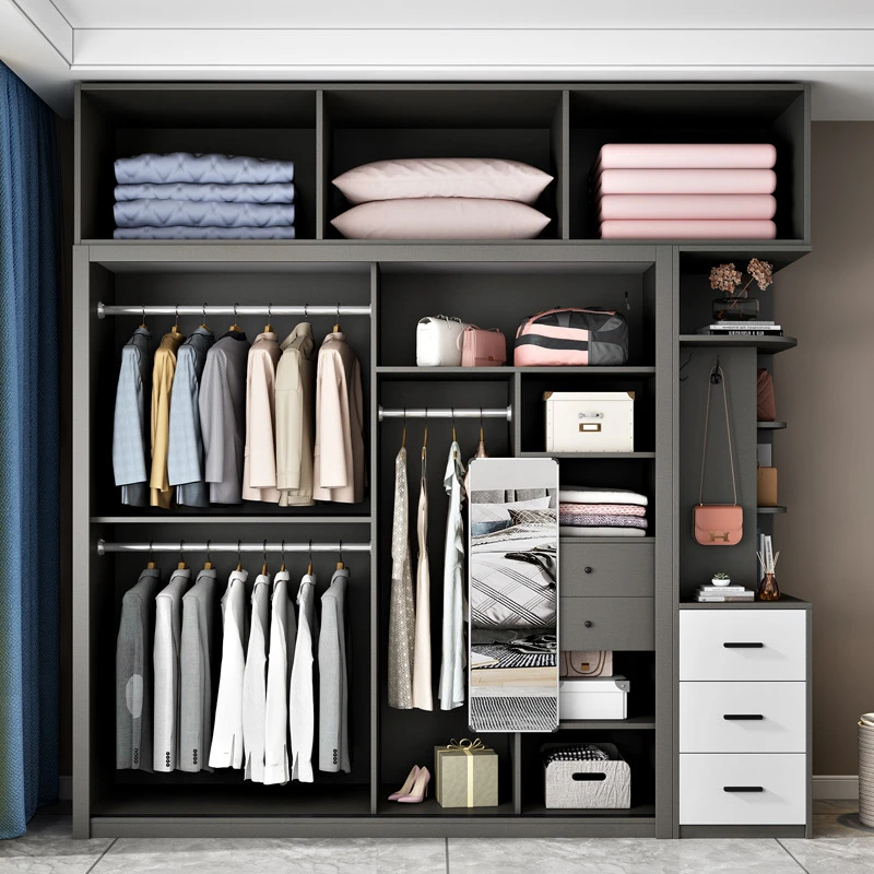 轻奢实木多层板推拉门家用书桌一体多功能简约现代卧室玻璃移门衣