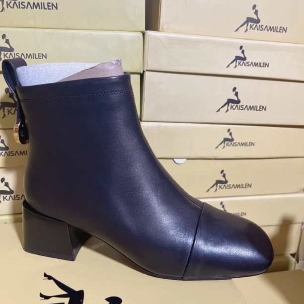 704009秋冬季新款百搭休闲气质舒适头层羊皮短靴楼上仓库