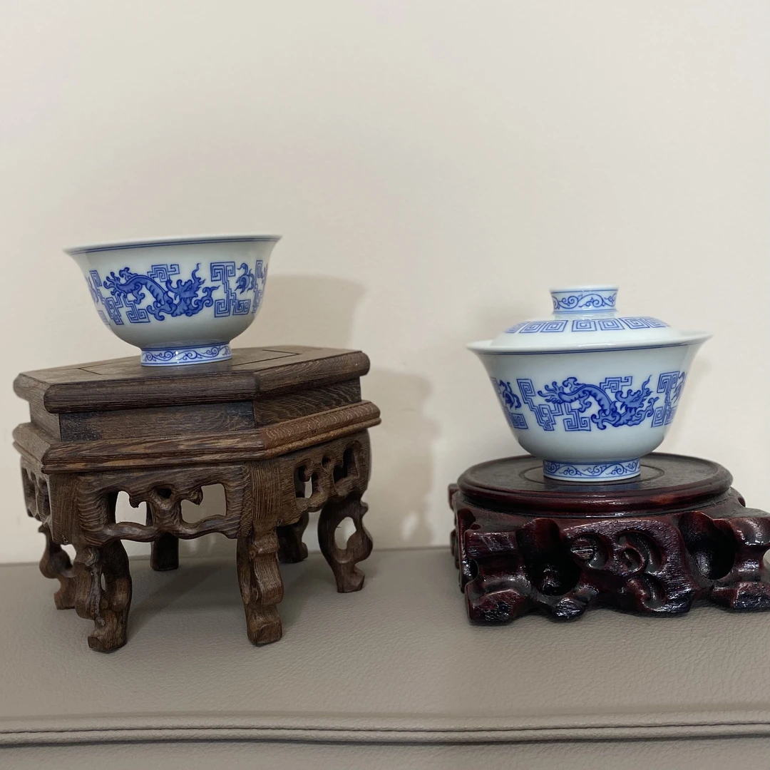 【至坤承器】夔龙盖碗主人杯纯手工纯手绘青花瓷