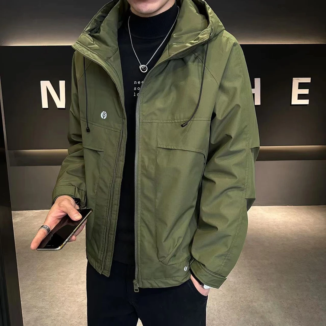 【加棉加厚】秋季连帽冲锋衣魔术贴袖口拉链大口袋百搭外套-9920