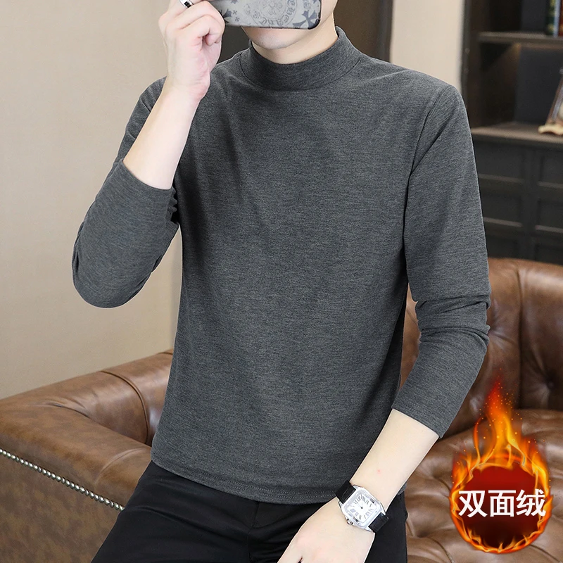 【醋酸双面绒长袖T恤】冬季新款半高领弹力保暖纯色打底-2205