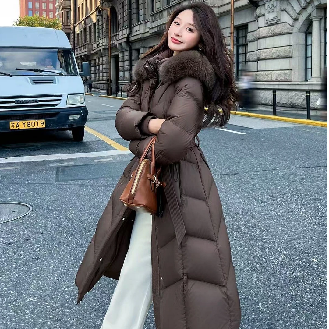 高端毛领羽绒服女中长款2024冬季新款宽松时尚外套