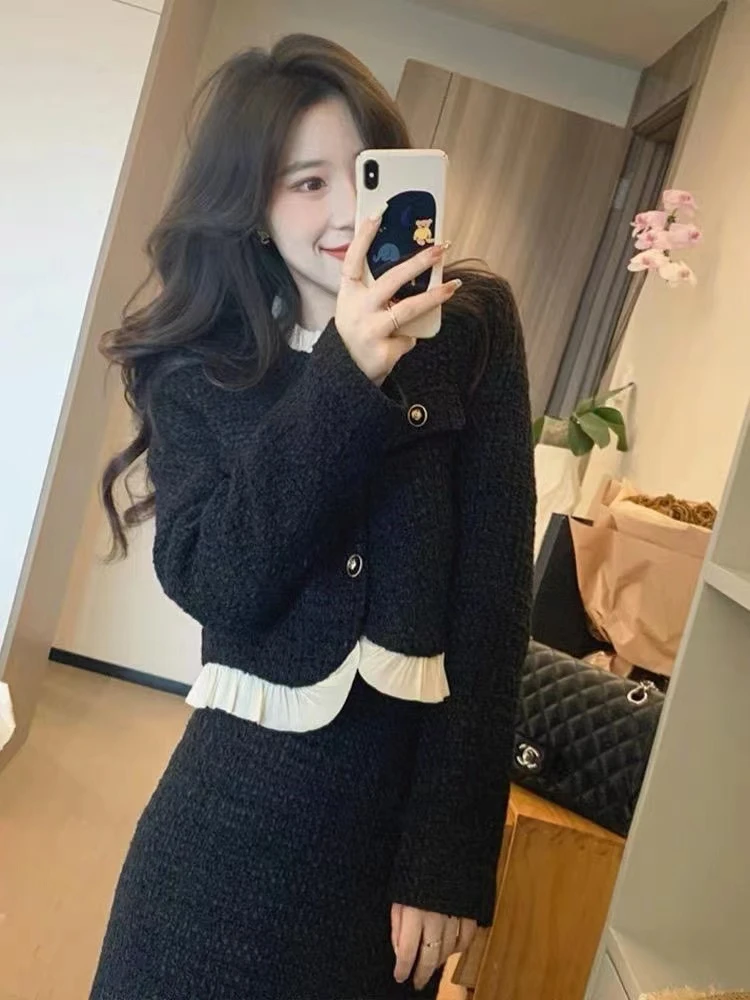 【欢欢推荐】法式小香风套装女秋冬高级感气质上衣+半裙两件套