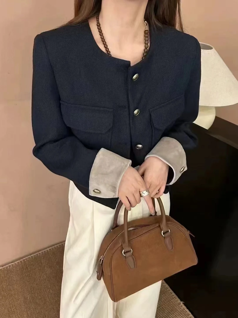 法式复古毛呢小香风外套女2024秋季新款短款