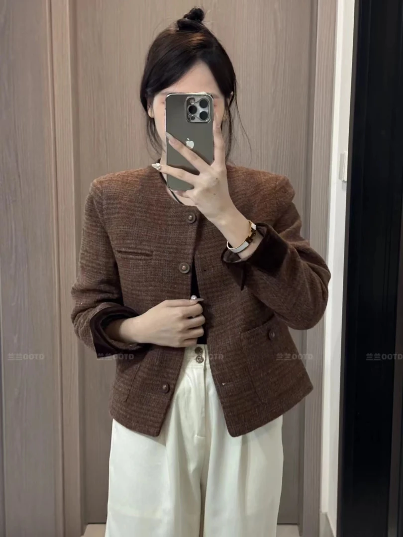 小香风外套格纹毛呢欧洲站小个子短款上衣女