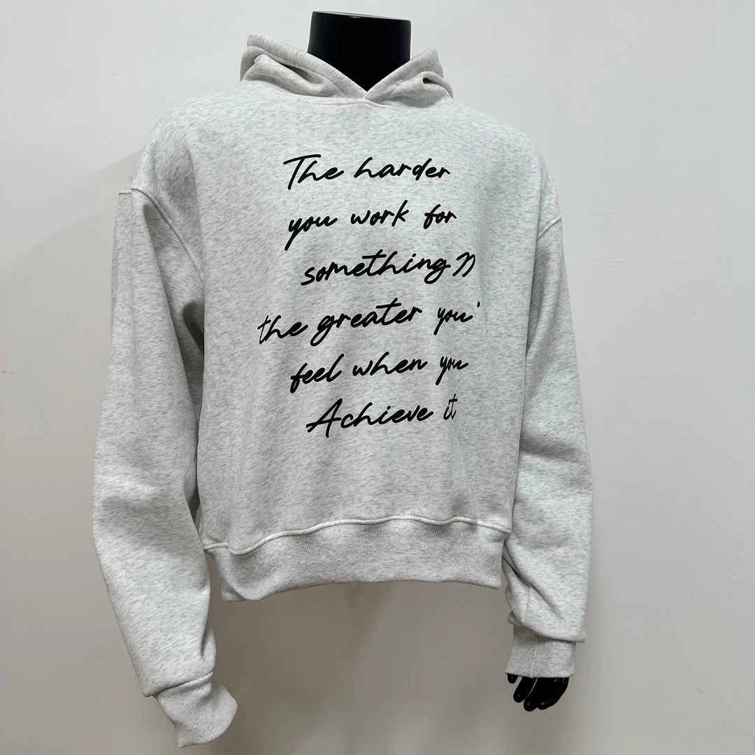 秋冬新款加绒打底连帽boxy卫衣短宽字母印花侧缝口袋外套