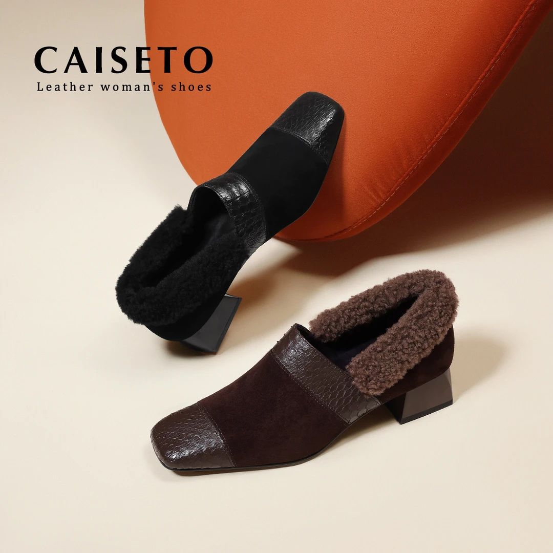 头层羊皮/3.5cm新款方头百搭低跟真皮单鞋通勤舒适平底鞋D924