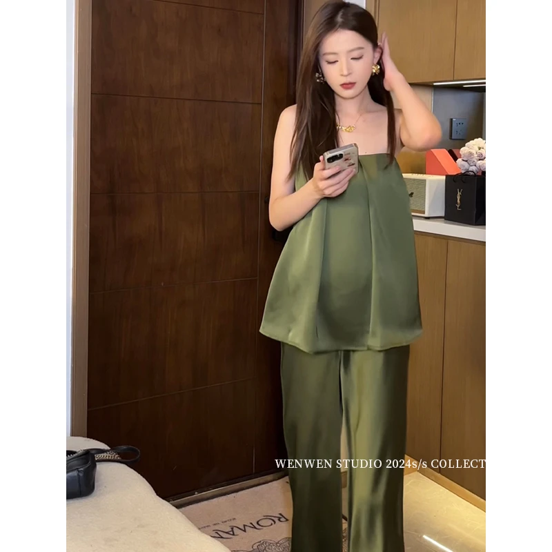 【雯雯】秋冬吊带醋酸缎面套装显瘦气质休闲宽松小众法式