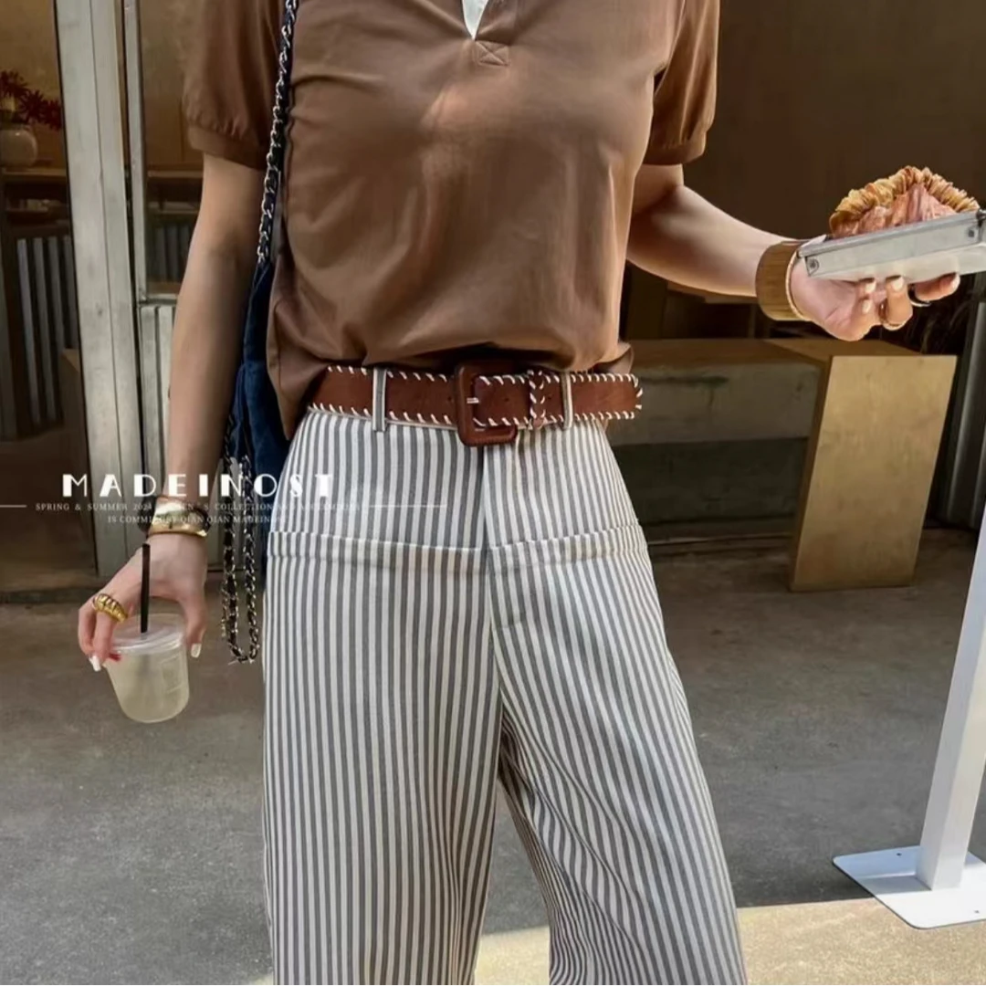 【雯雯】秋季新款皮革腰带法式复古时髦洋气棕色编制皮带