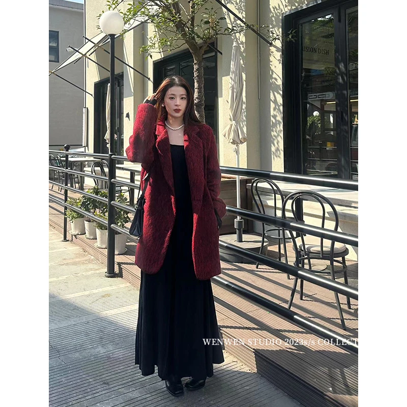 【清仓】显瘦新款设计师款秋冬复古红色小香风气质法式外套-221107