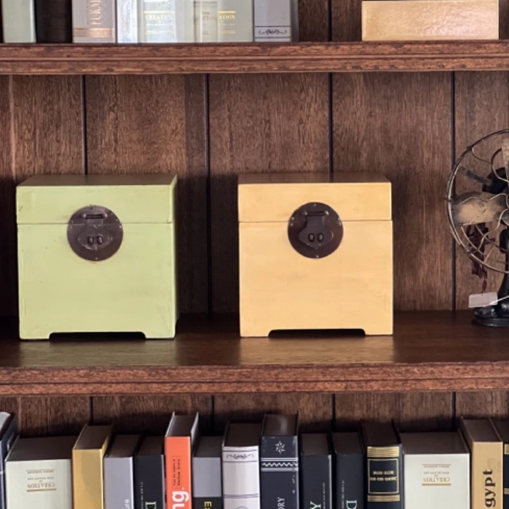 中式复古作旧对襟锁扣木质方彩盒家居收纳装饰摆饰影视造景道具