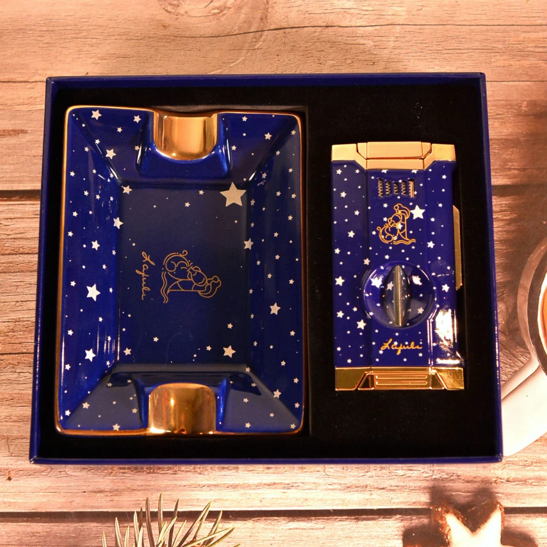 包邮 lafuli雪茄套装 12星座限定雪茄火机烟灰缸套装雪茄新手用具