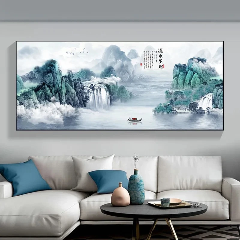 【流水生财】（多款可选）客厅办公室横款晶瓷装饰画镶钻画