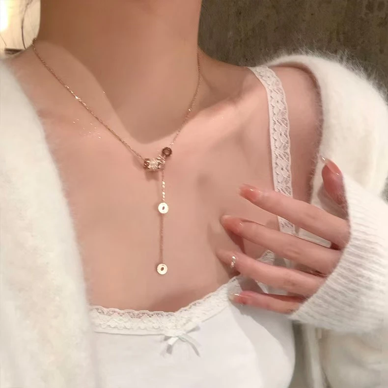 铜合金项链 秋冬轻奢闪锆玫瑰金流苏小蛮腰项链百搭锁骨链颈链