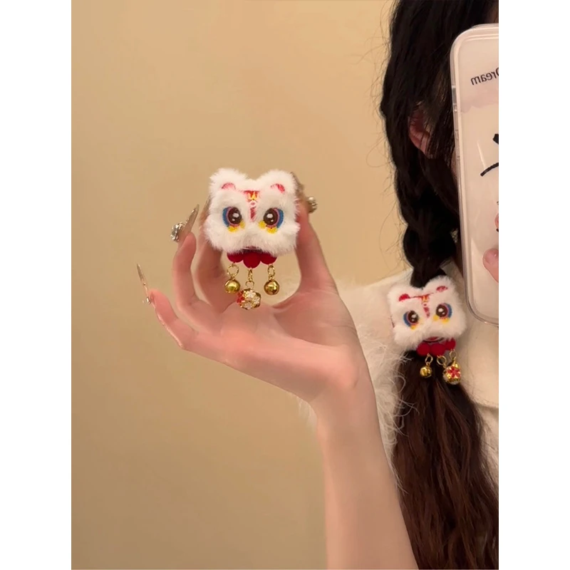 新年醒狮铃铛流苏发夹女刘海军侧边夹儿童可爱发卡鸭嘴夹发饰头饰