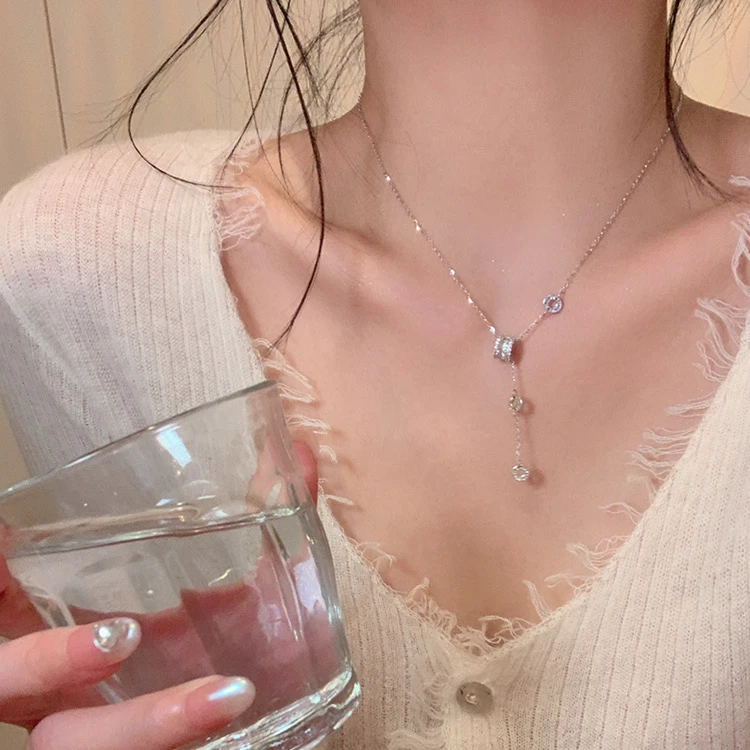 铜合金锆石项链 轻奢闪锆小蛮腰流苏项链女春夏精致百搭毛衣链