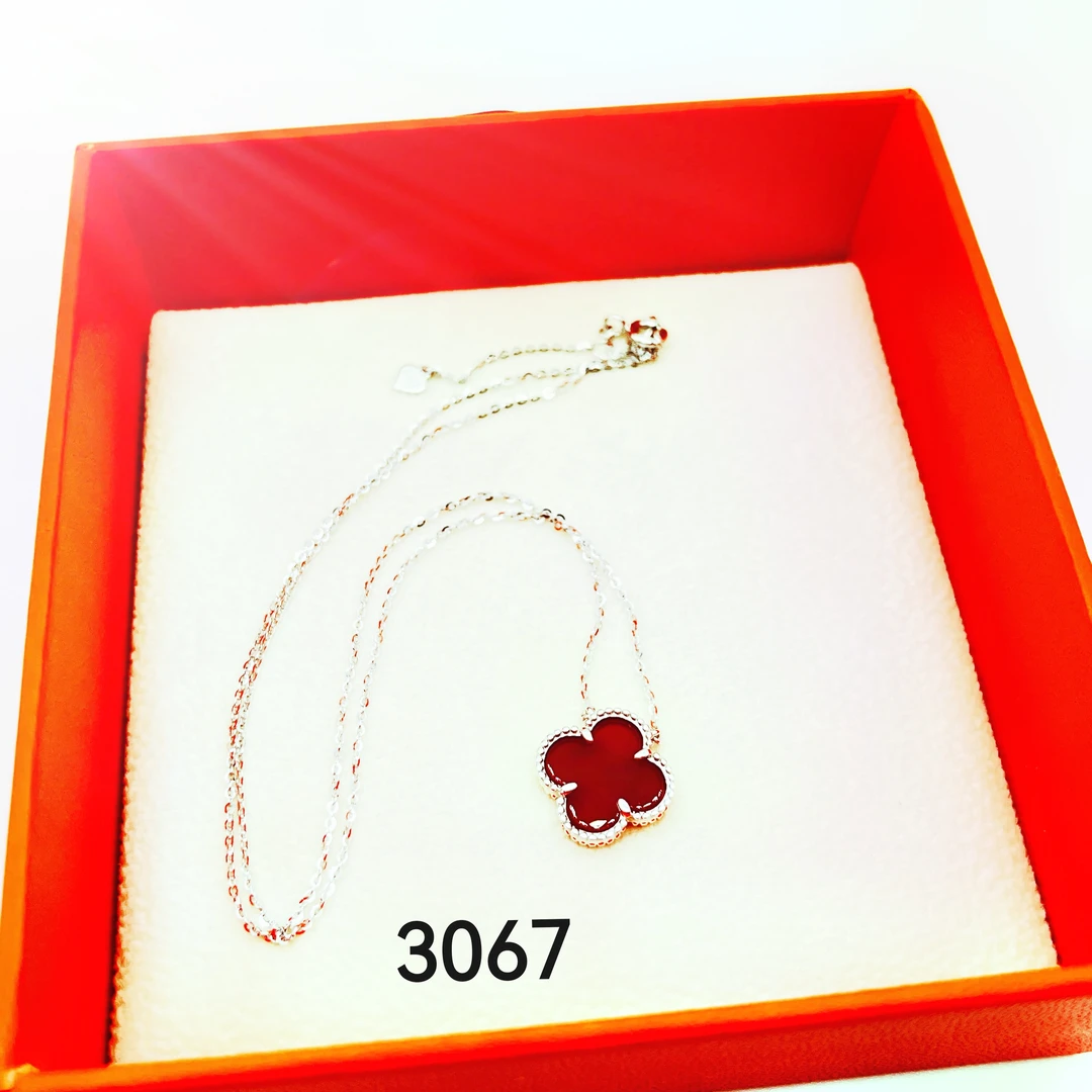 坠链均925银 3067时尚双面红色小草项链