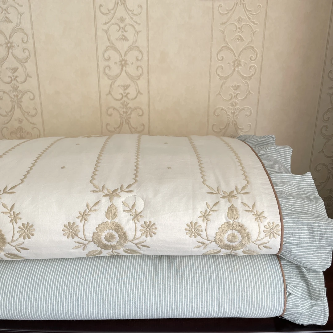 【安槿】韩单全棉水洗棉麻重工刺绣款春秋被大豆蛋白填充亲肤柔软