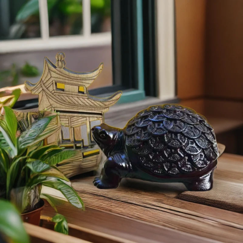 黑檀木雕龟摆件实木乌龟雕刻家居客厅玄关装饰办公桌面摆件金钱龟