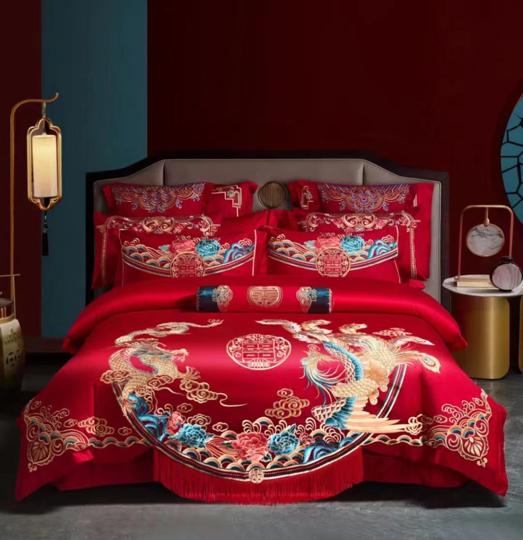 【龙凤牡丹】龙凤婚房四件套结婚被套婚被婚庆大红色绣花中式喜庆