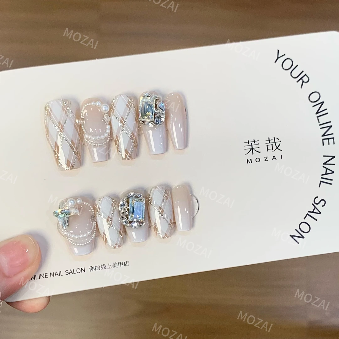 茉哉高定【施家全华/ 纯白月光】纯手工定制美甲拆卸穿戴甲A3189 P