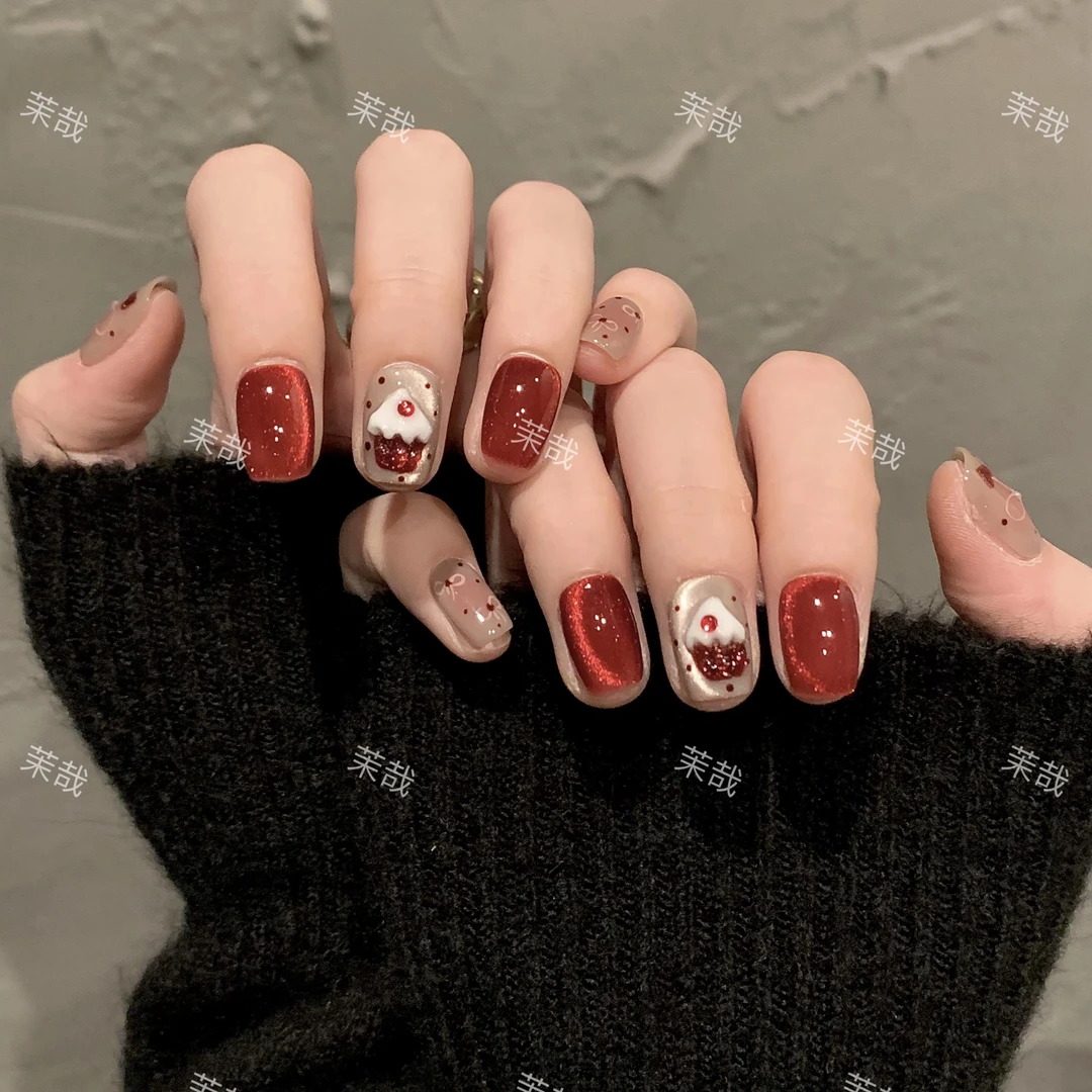 茉哉KK【童话雪乡】纯手工定制美甲拆卸穿戴甲A3443