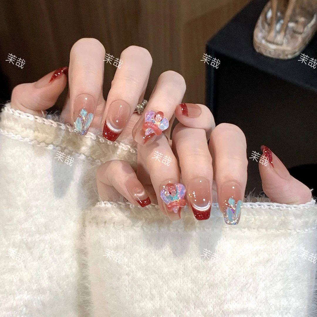 茉哉清现货【琉璃蛇】纯手工定制美甲可拆卸穿戴甲A3526 Q