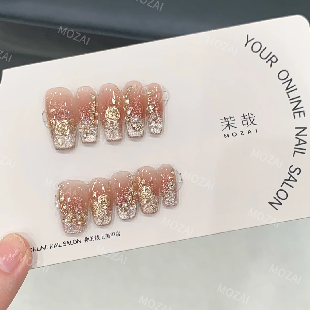 茉哉JY【松雾玫瑰】纯手工定制美甲可拆卸穿戴甲A3172