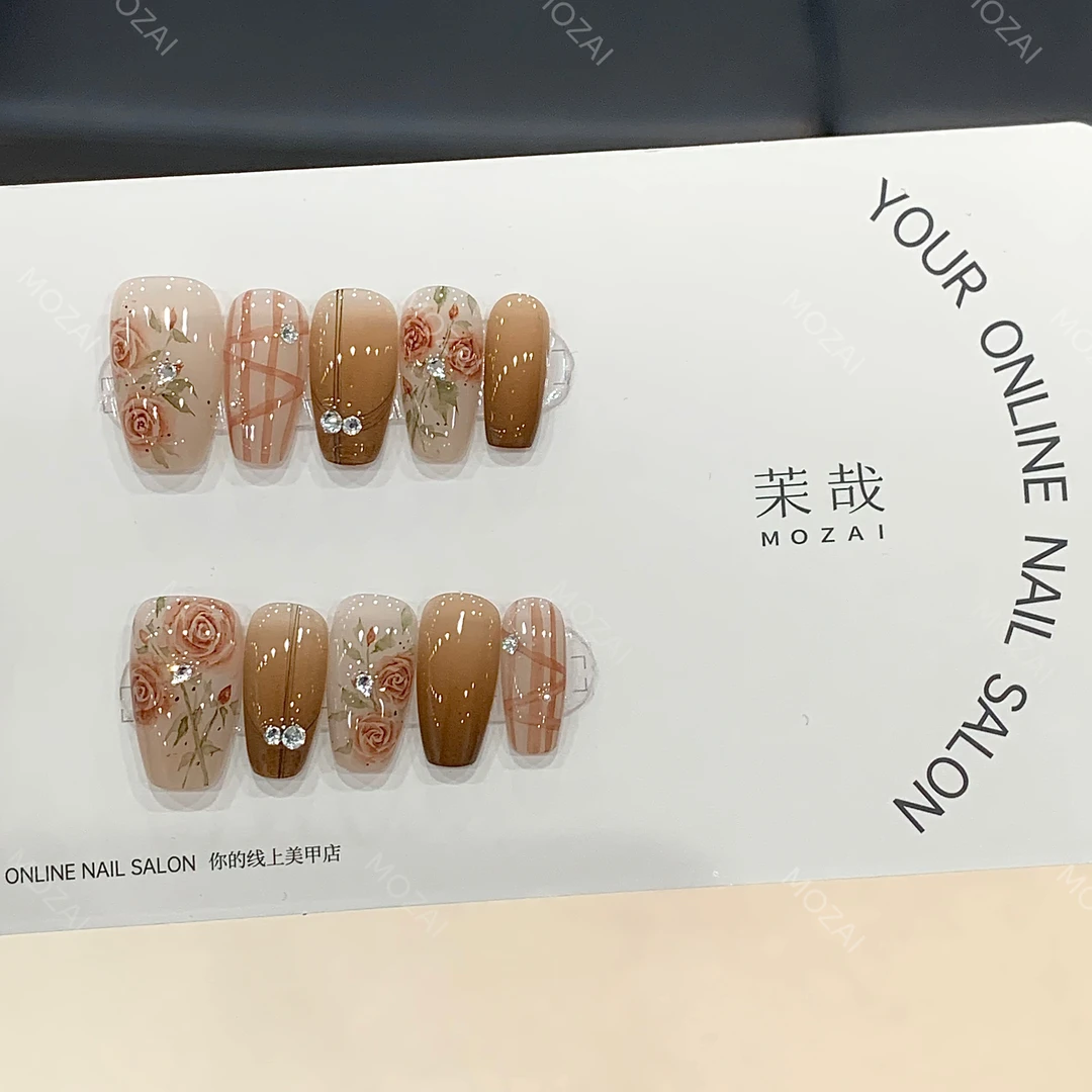 茉哉瑞瑞高定【水彩手绘/小野茶子】纯手工定制美甲穿戴甲F0030r