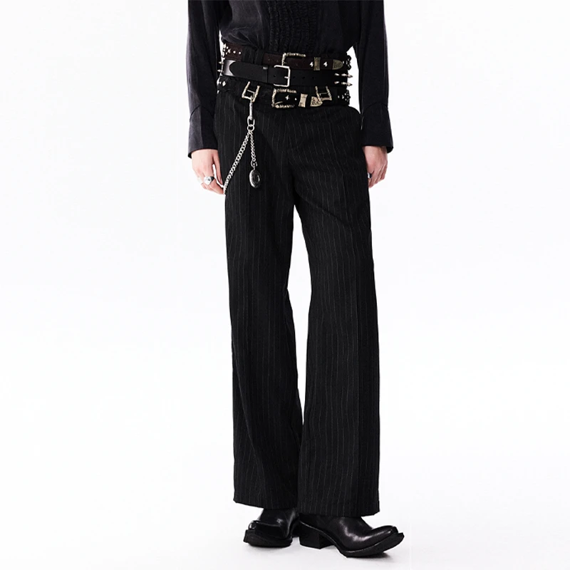 RICHILL MELANCHOLY 24AW 羊毛烟头金属条纹黑色直筒休闲西裤长裤