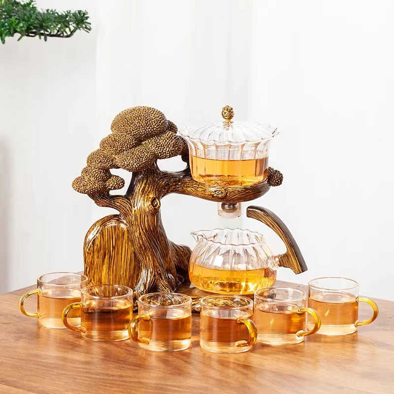 高端自动玻璃懒人茶具泡茶器磁吸出水方式时尚茶具家用简约全自动