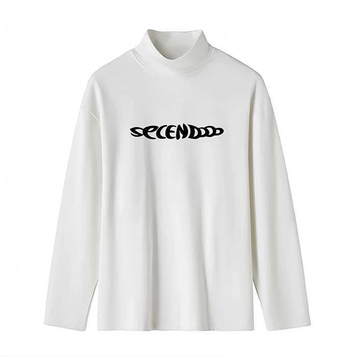 赫库森秋冬新款百搭德绒半高领打底衫男长袖t恤潮流创意印花上衣