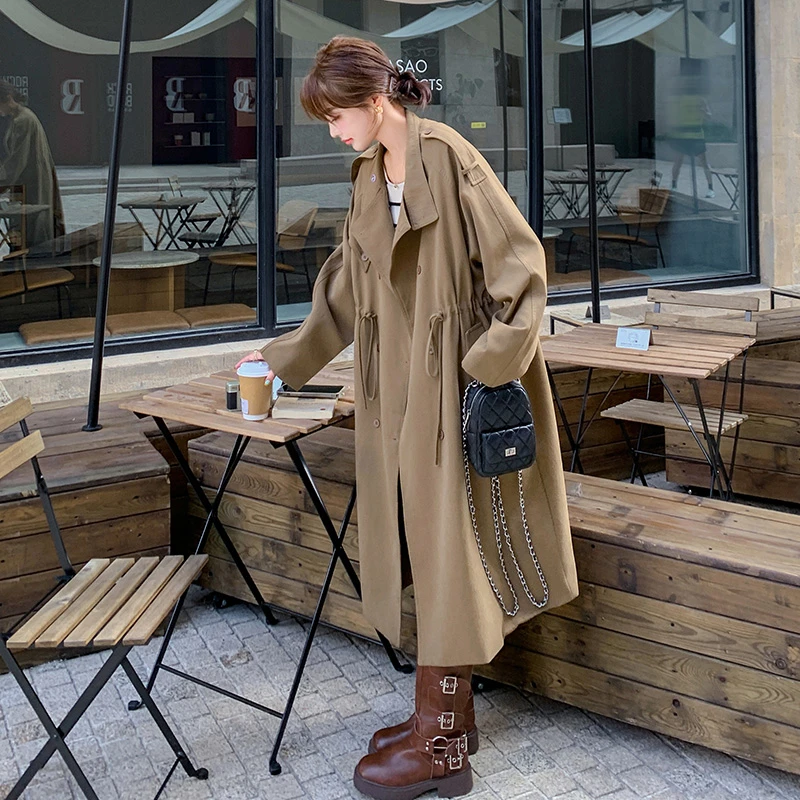 英伦风休闲风衣外套女春秋2025新款气质高级感系带收腰中长款大衣