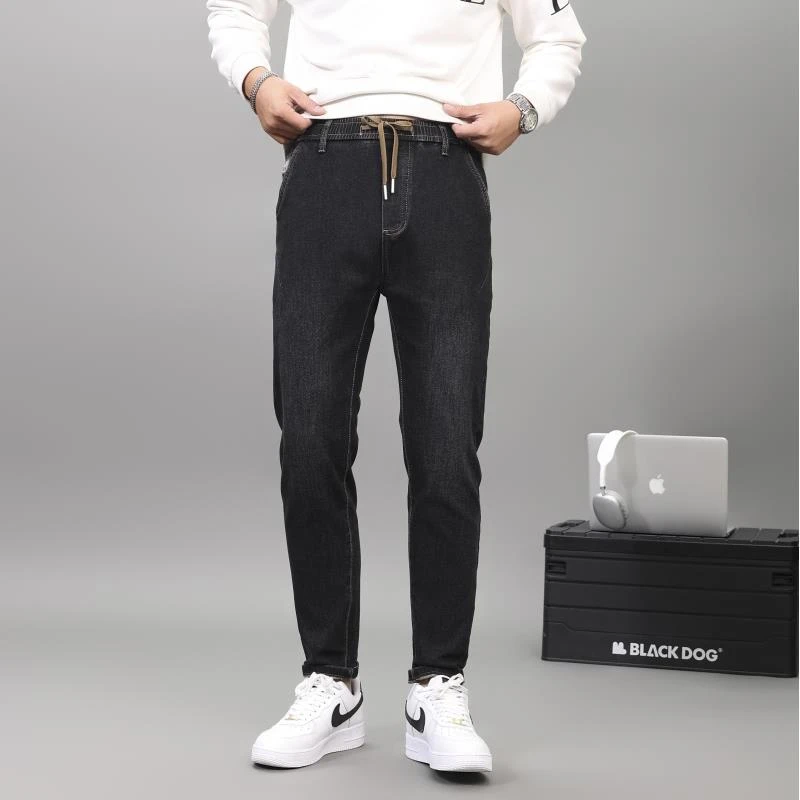 2025春季新款松紧腰弹力显瘦牛仔裤男潮流修身小直筒百搭#670