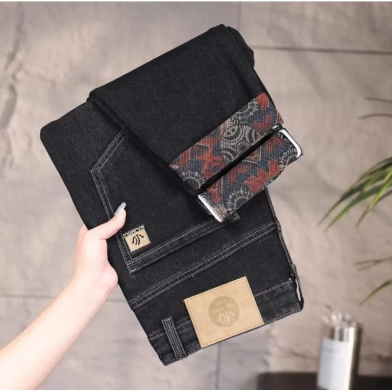 2025爆款印花牛仔裤时尚潮流修身百搭小直筒弹力男牛仔裤#6008