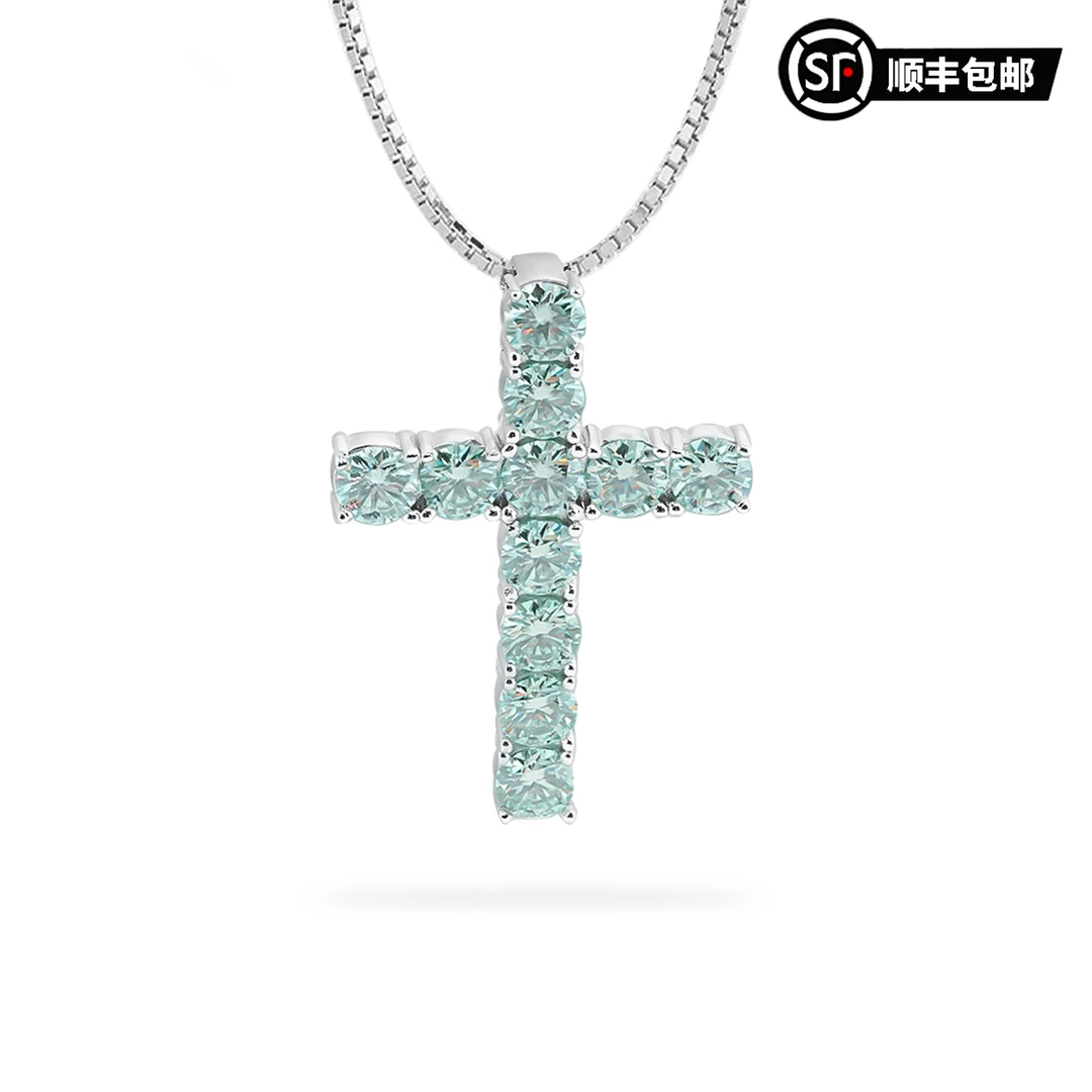WIC 马代蓝3.3克拉满钻十字架高定男女项链