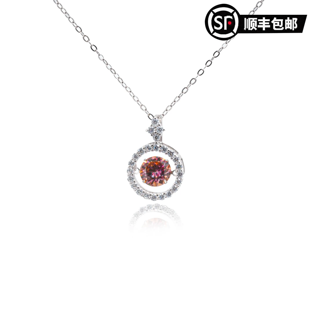 链子925银莫桑石 马尔代夫蓝跳动的海洋之心彩色莫桑项链