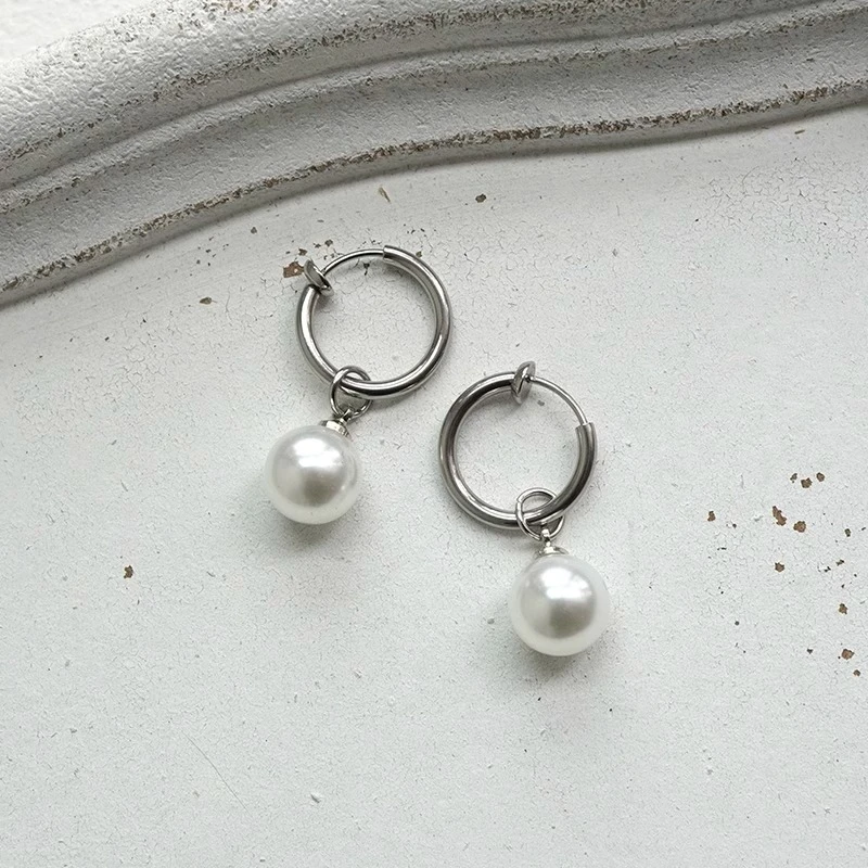 钛钢耳饰 潮款耳夹耳钉男女高级轻奢时尚百搭法式气质仿珍珠耳环