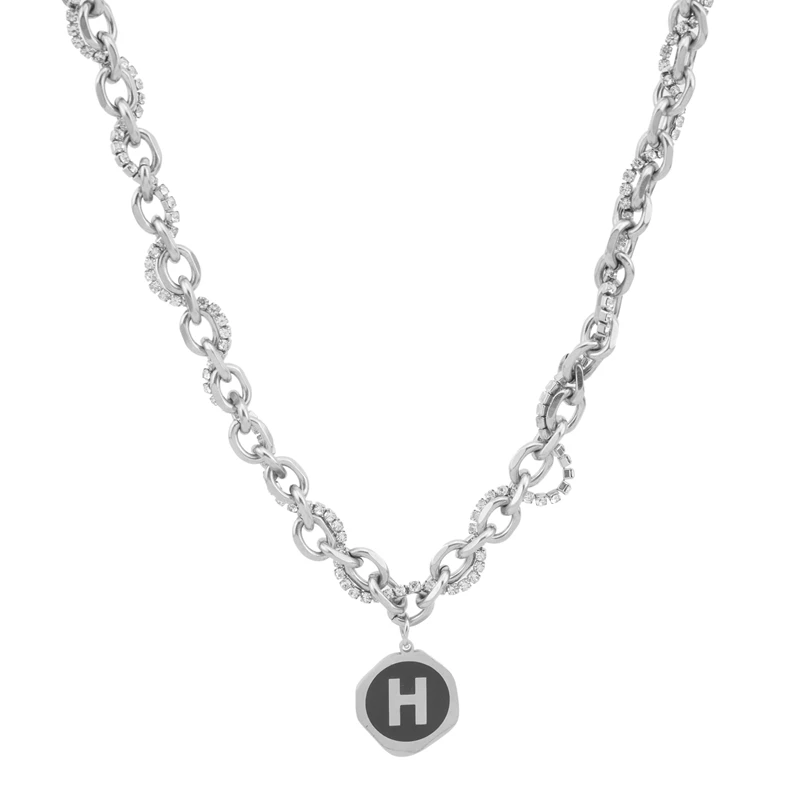 钛钢项链 H字母圆牌吊坠缠绕男轻奢小众设计帅气潮酷个性百搭高级