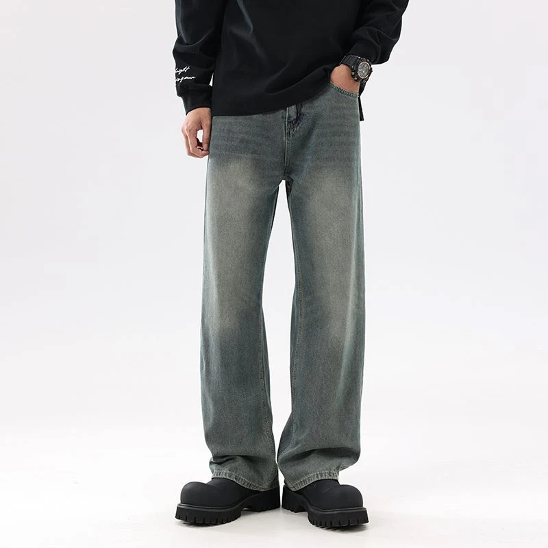 秋季主推款cleanfit美式复古做旧水洗宽松直筒牛仔裤男阔腿裤