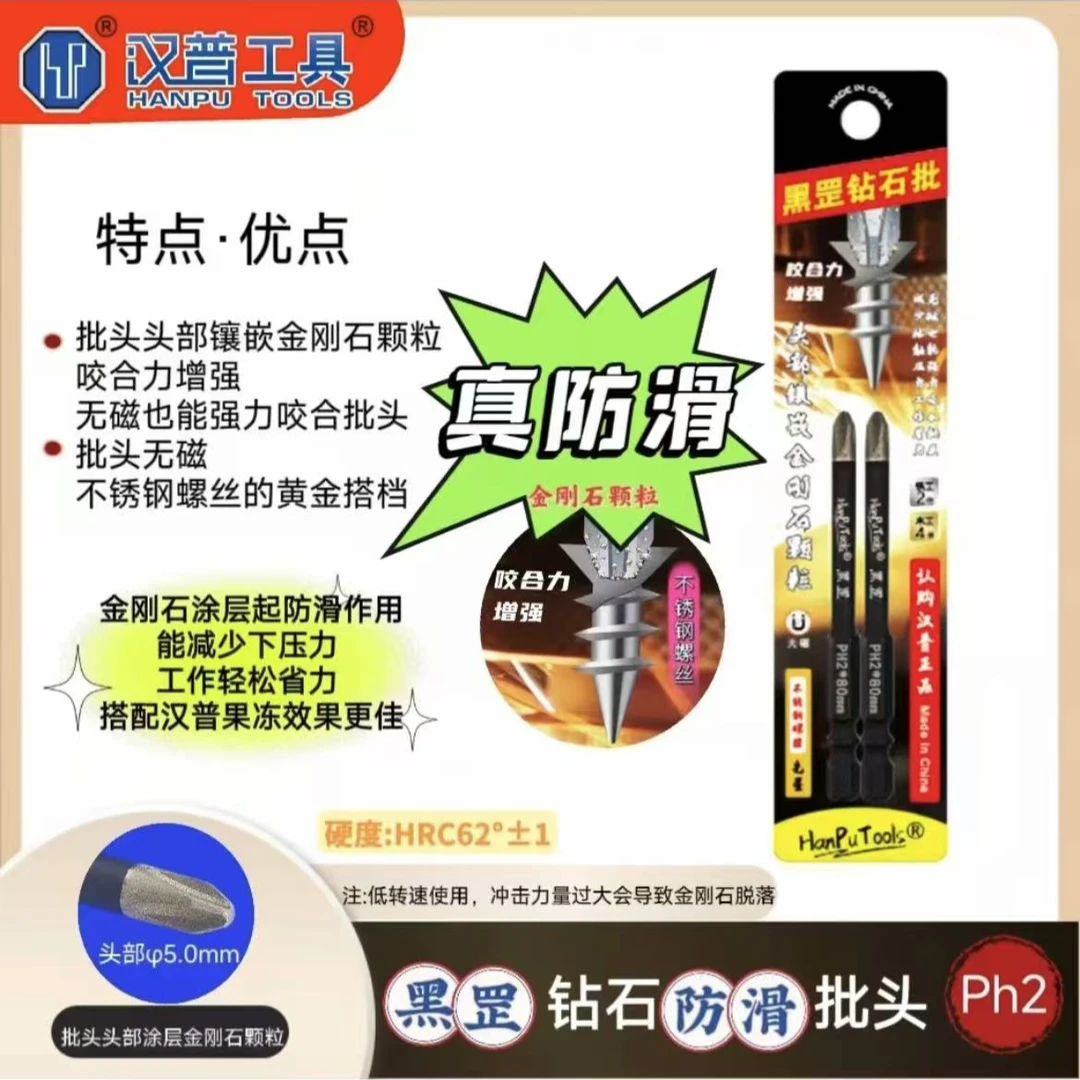 [汉普新品]黑罡金刚石防滑高硬耐磨冲击高强批头不锈钢螺丝克星A