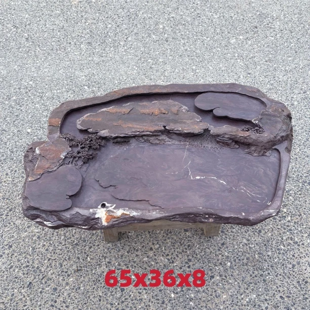端砚宋坑整块天然石材雕刻山水意境茶盘高品质