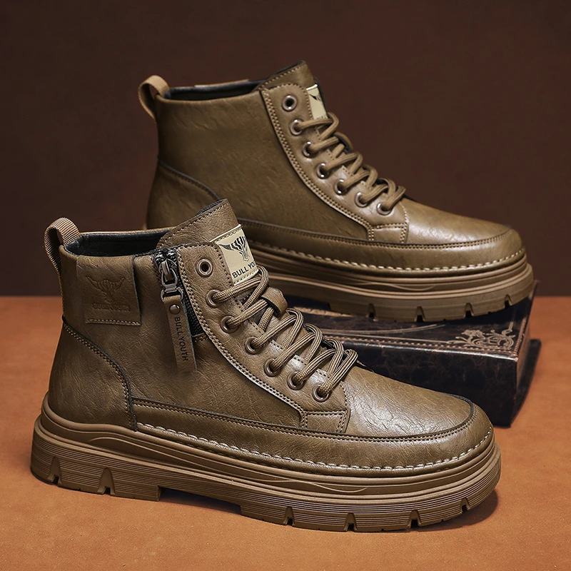 保罗骆驼工装男鞋秋季鞋子男款休闲板鞋男士皮鞋英伦风复古马丁靴