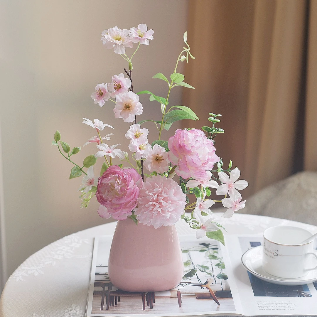 《蜜桃雪山》清新粉色假花仿真花客厅摆设餐桌装饰插花艺摆件风格